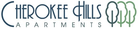 The logo for the company "Crooked Hills Apartments" consists of stylized text and three tree shapes.