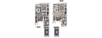 A diagram shows the layout of a two-story apartment with a car garage.