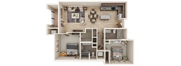 a 3d floor plan of a house with a bedroom and a living room