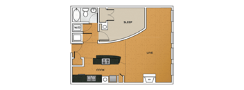 one bedroom, one bath, 796 SQ FT