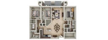 a 3d floor plan of a home with a bedroom and living room