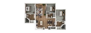 a 3d floor plan of a bedroom with a living room