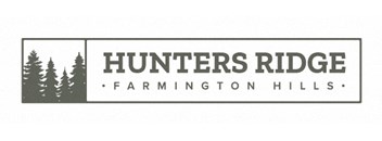 The image is a logo for Hunters Ridge Farmington Hills.