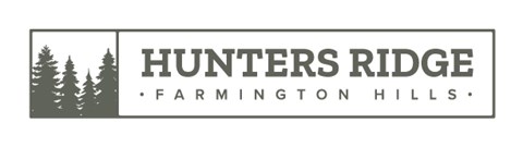 The image is a logo for Hunters Ridge Farmington Hills.