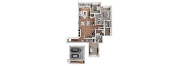A top-down view of the Grayson Floor Plan featuring 3 bedrooms, 3 baths and a garage.