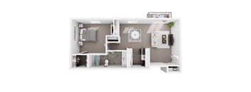 A top-down view of a modern apartment layout.