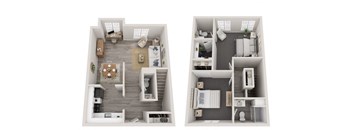 two views of a 2 bedroom192 sq ft floor plan
