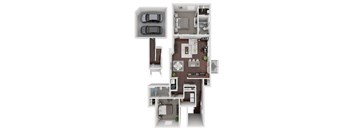 a stylized floor plan with a bedroom and a bathroom