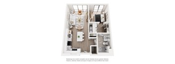 A top-down view of a modern apartment layout.