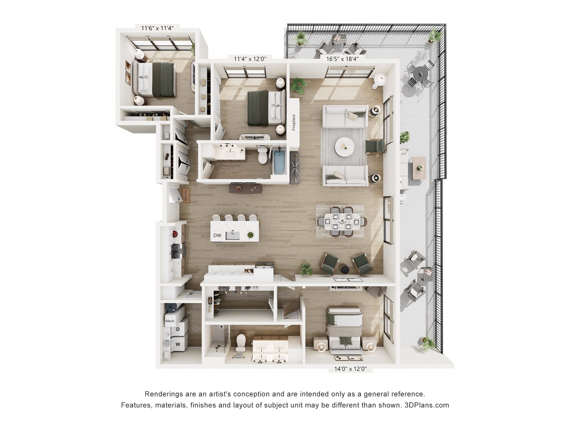 A floor plan of a house with a kitchen, living room, and two bedrooms.
