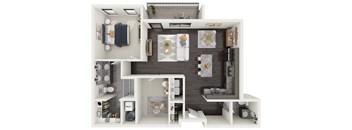 a 3d rendering of a floor plan with a bedroom and living room