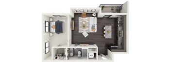 the 1190 sqft studio floor plan with bedroom and bathroom