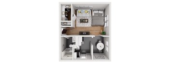 the bungalow floor plan with bedroom and living room