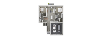 the floorplan of a 1 bedroom apartment with a car in the garage