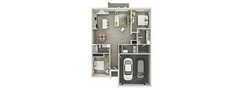 a floor plan of a house with a car in the garage