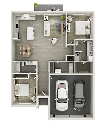 a floor plan of a house with a car in the garage