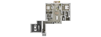 a floor plan of a house with a garage and a car