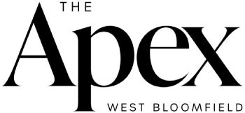 The Apex West Bloomfield logo is displayed in black on a green background.