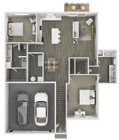 a floor plan of a house with a car in the garage