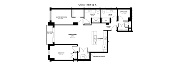 the floor plan of unit a 1164 sq ft