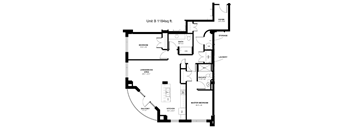 a floor plan of a unit with a spiral staircase