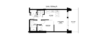 a floor plan of a unit with a bedroom and a living room