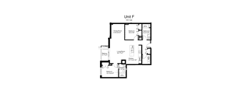 Floorplan of a 1 bedroom, 2 bathroom unit with a den