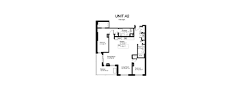 Floorplan of a 2 bedroom, 2 bathroom unit with a den