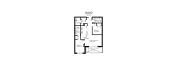 Floorplan of a 2 bedroom, 2 bathroom unit