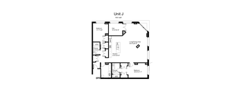 Floorplan of a 2 bedroom, 2 bathroom unit with a den