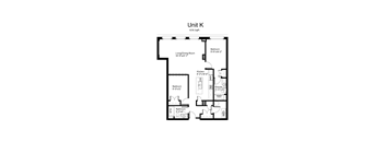 Floorplan of a 2 bedroom, 2 bathroom unit