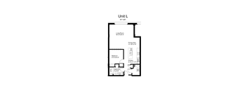 Floorplan of a 1 bedroom, 1 bathroom unit