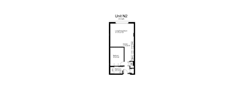 Floorplan of a 1 bedroom, 1 bathroom unit