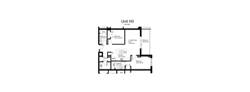 Floorplan of a 2 bedroom, 2 bathroom unit