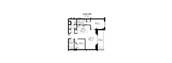 Floorplan of a 2 bedroom, 2 bathroom unit
