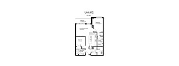 Floorplan of a 2 bedroom, 2 bathroom unit with a den