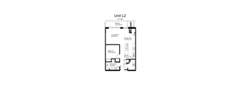 Floorplan of a 1 bedroom, 1 bathroom unit