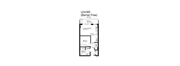 Floorplan of a 1 bedroom, 1 bathroom unit