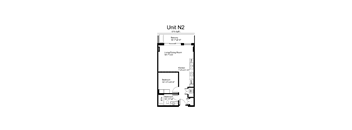 Floorplan of a 1 bedroom, 1 bathroom unit