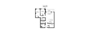 Floorplan of a 2 bedroom, 2 bathroom unit