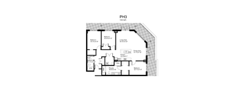 Floorplan of a 2 bedroom, 2 bathroom unit