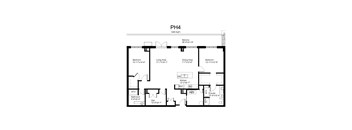 Floorplan of a 2 bedroom, 2 bathroom unit