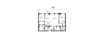 Floorplan of a 2 bedroom, 2 bathroom unit