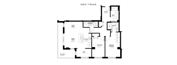 A black and white image of a floor plan for a 1132 square foot unit.