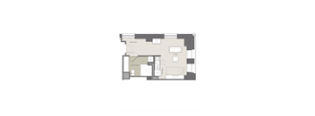 a floor plan of an apartment with a bedroom and a living room