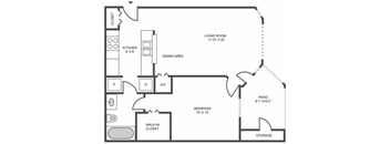 a floor plan of a unit with a bedroom and a living room