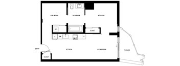 A black and white image of a floor plan for a house.