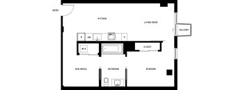 A black and white image of a floor plan for a house.