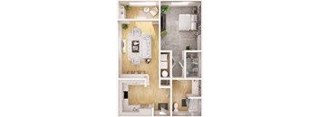 a stylized floor plan of a house with a wood floor