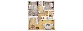 a floor plan of a house on a wooden floor